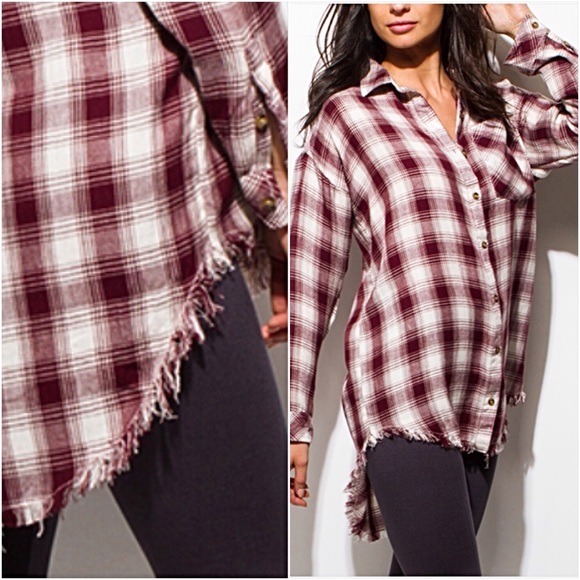 Tops - Boho Plaid Fringe Tunic Button Down Shirt SMLXL